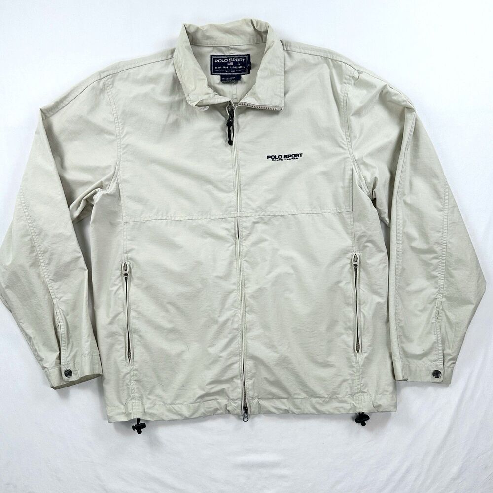 Vintage Polo Sport Ralph Lauren Bomber Jacket Mens Large Tan Beige Lightweight